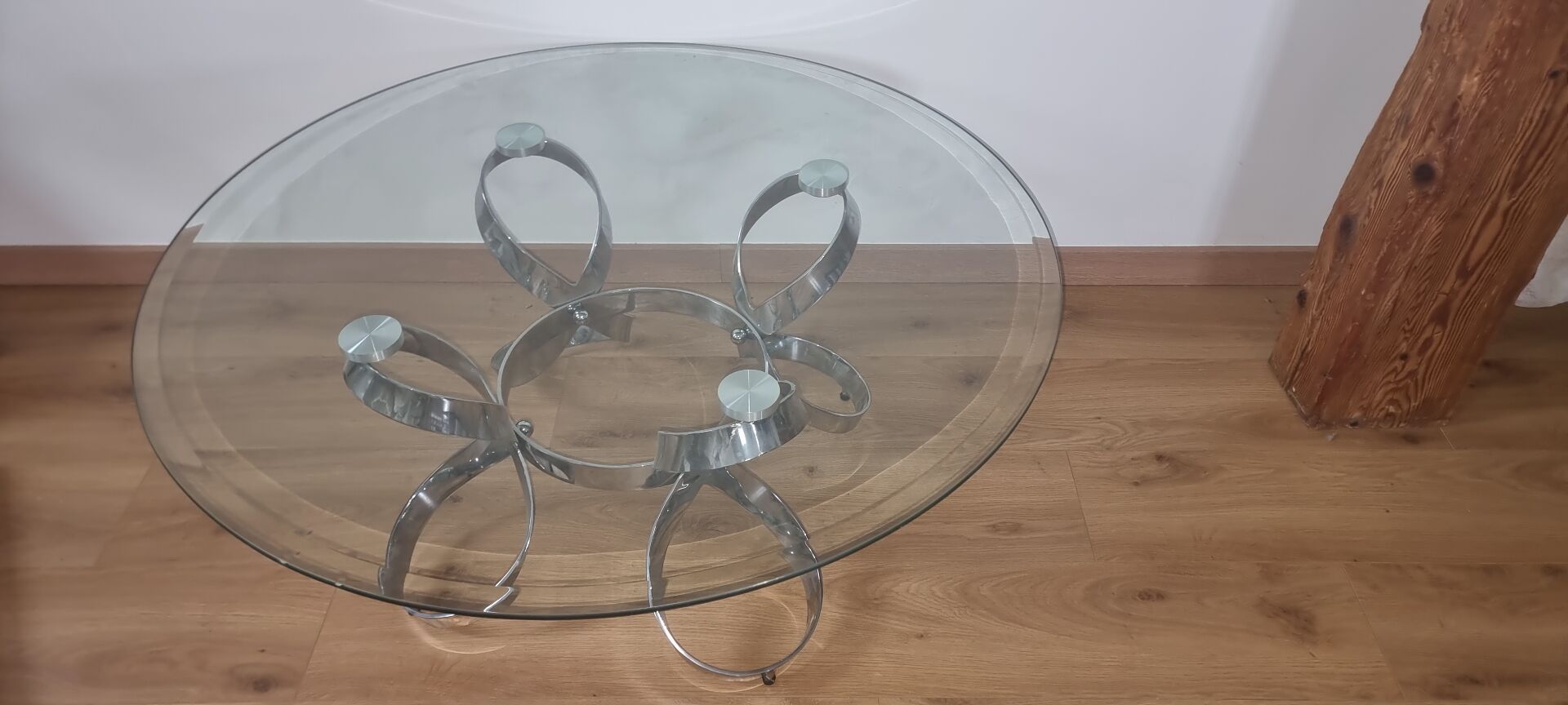 Table basse vintage Spage Age en verre et chrome. Style Hesterberg