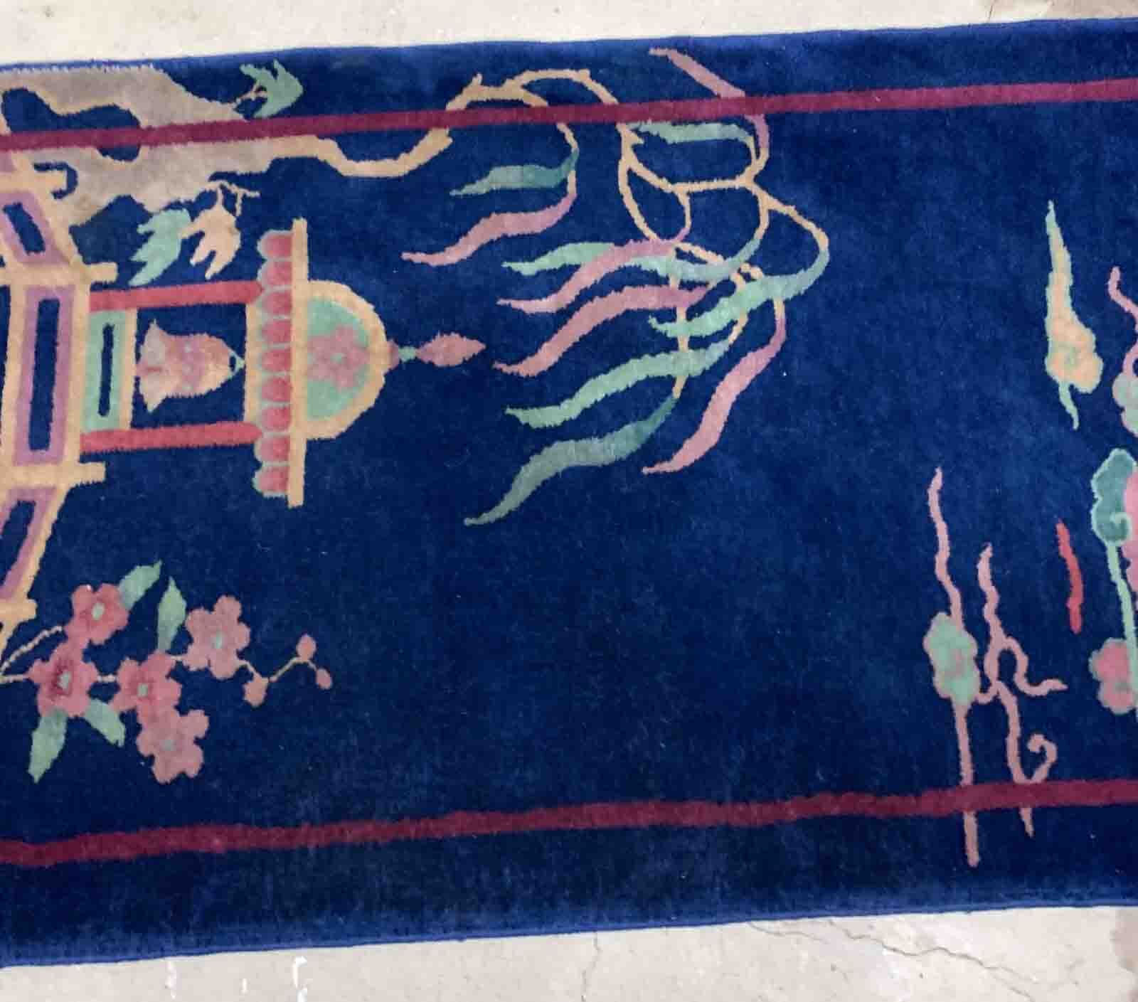 Ancient chinese carpet art deco handmade 64cm x 120cm 1920s