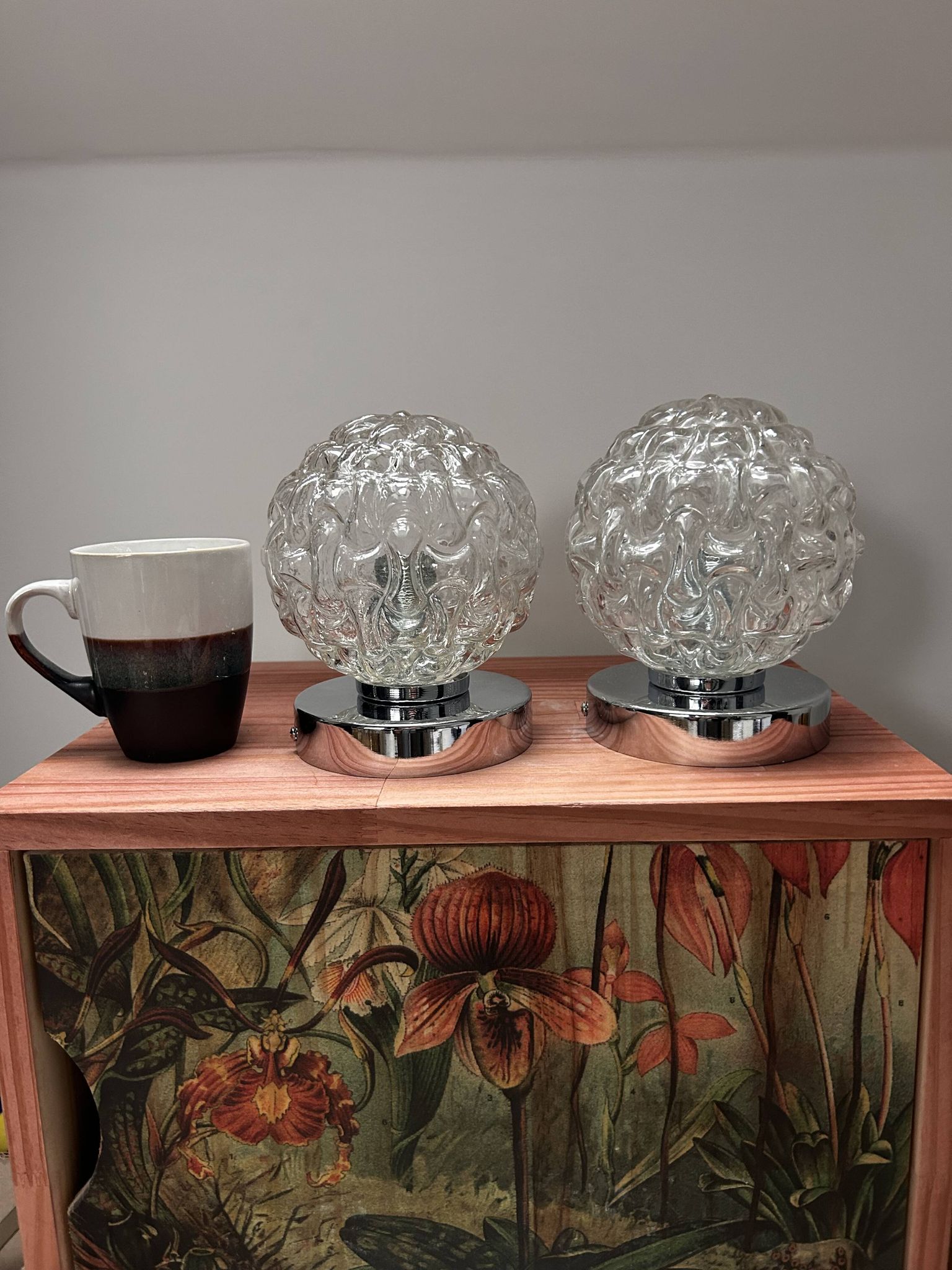 Pair of vintage glass globe chrome wall lights