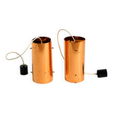 Two 50s tube pendant lamps consisting of two screwed-together copper bowls
