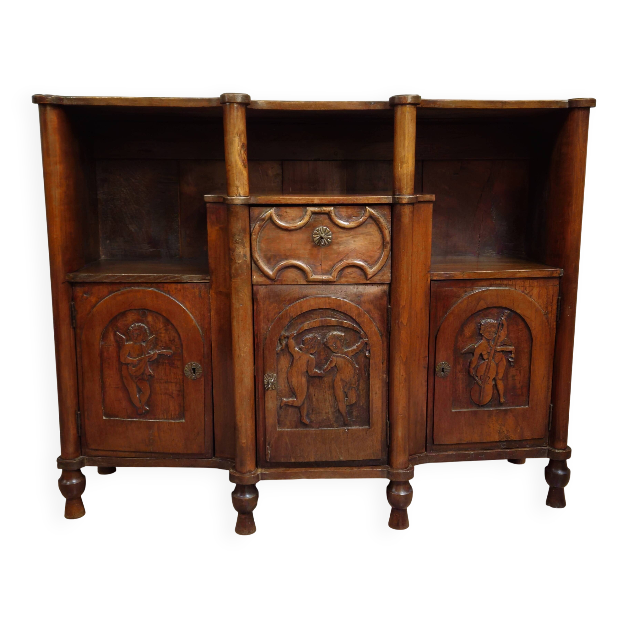 Antique carved solid wood buffet – Cherub decoration – 19th century