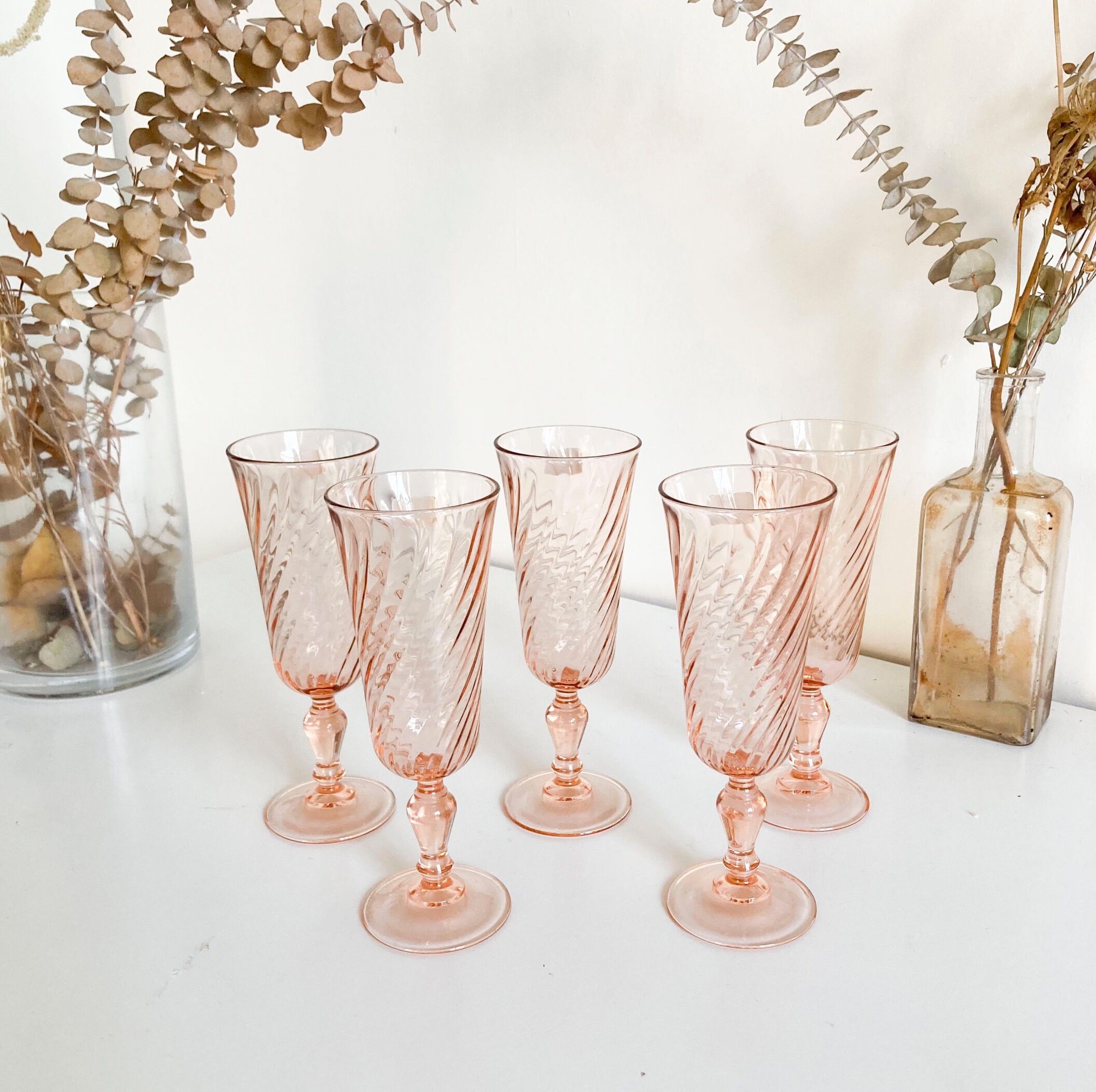 Set of 5 Rosaline arcoroc champagne flutes from Luminarc