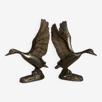 Pair of two-tone brass bird bookends