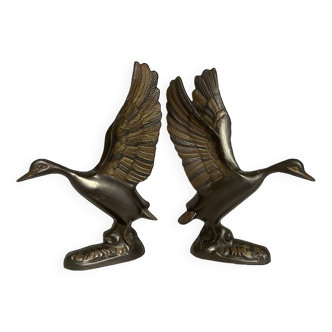 Pair of two-tone brass bird bookends