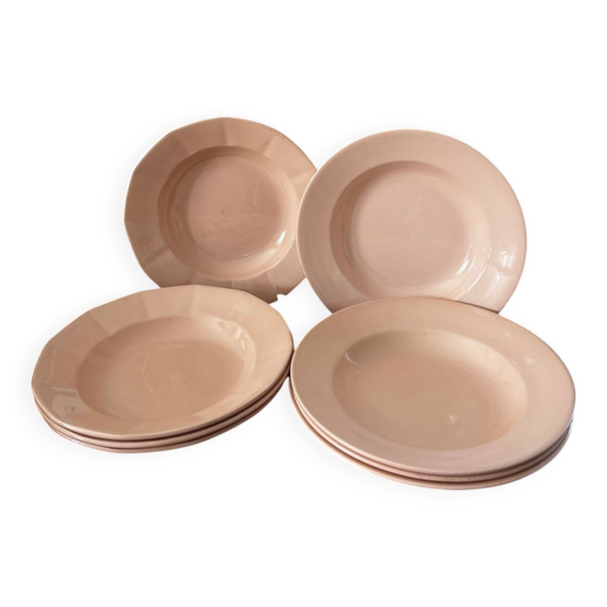 Vintage set of 8 powder pink soup plates Digoin Sarreguemines