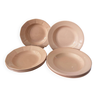 Vintage lot de 8 assiettes creuses rose poudré Digoin Sarreguemines