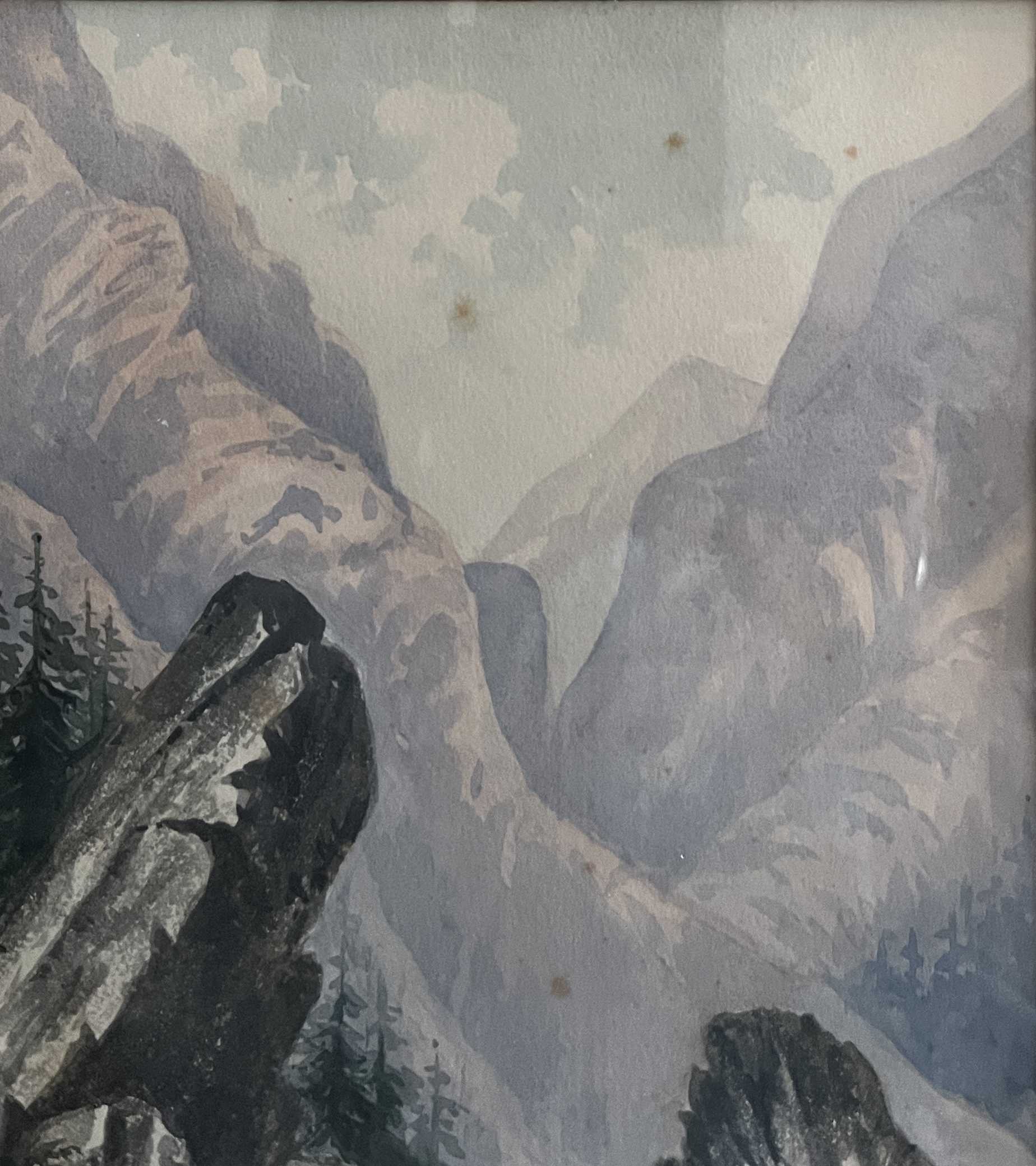 Original watercolour painting "Animated Mountain Landscape" Switzerland? + frame