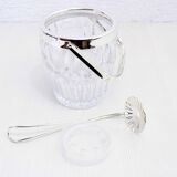 Glass ice bucket with spoon 1970