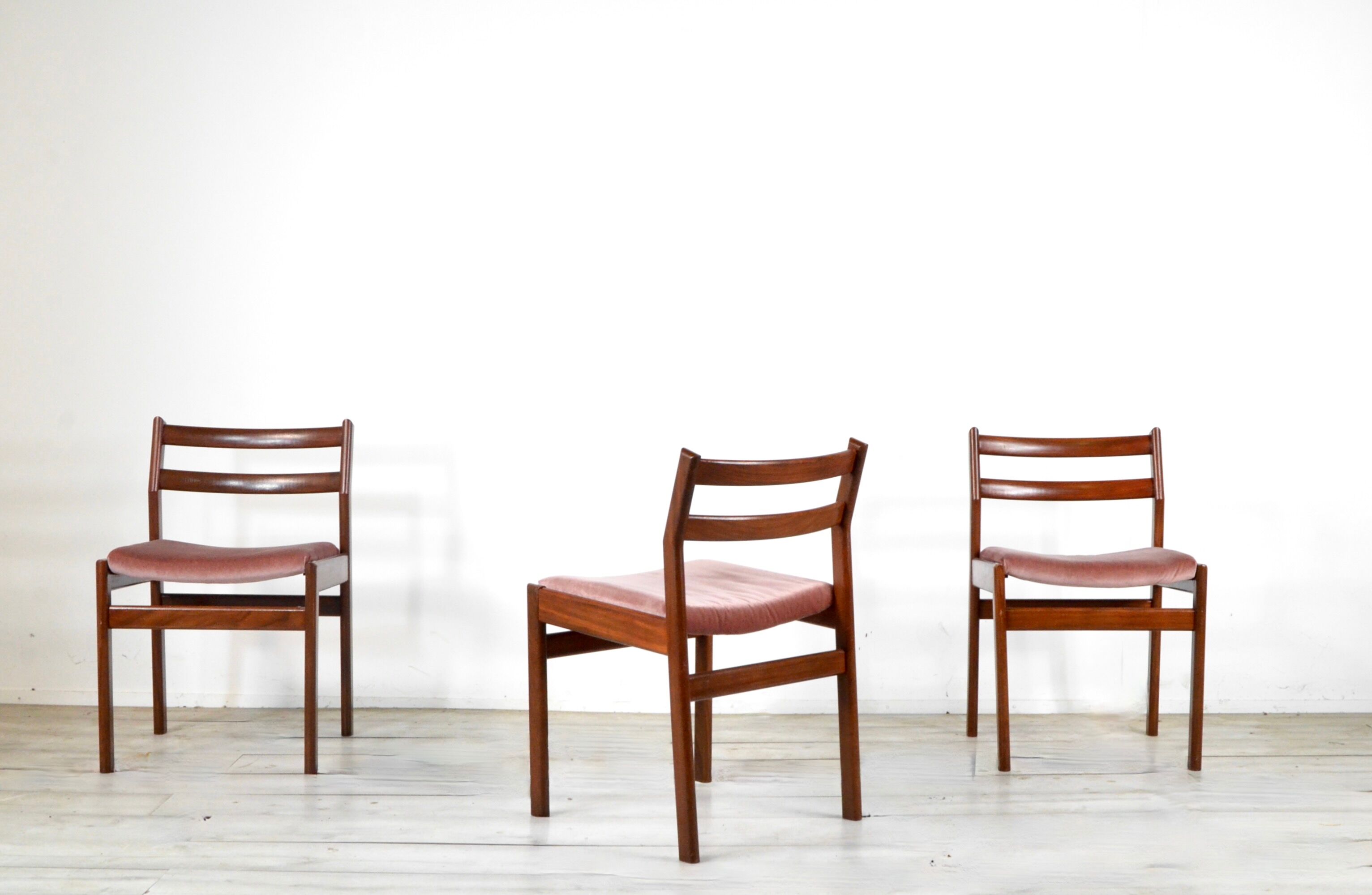 Set of 4 Midcentury Teak and Velvet Chairs by White and Newton