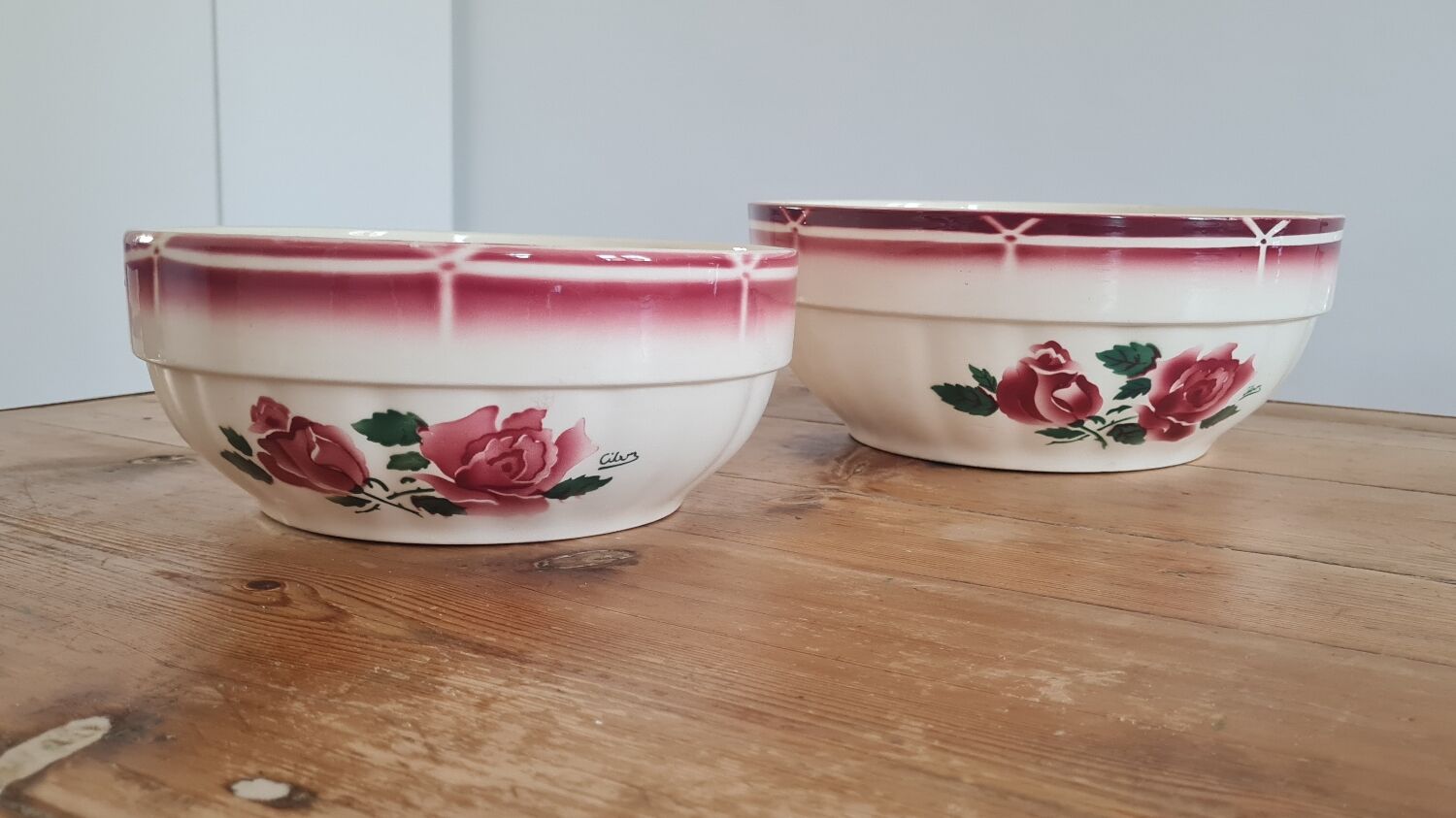 Pair of vintage earthenware salad bowls