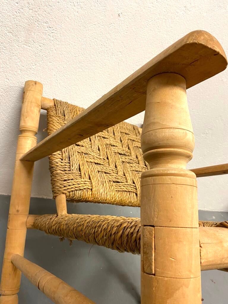 Wood and rope armchair and footrest