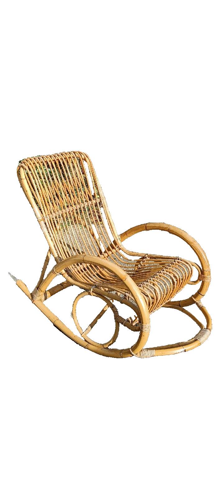 Designer rocking chair in rattan and bamboo from the 1950s/60s