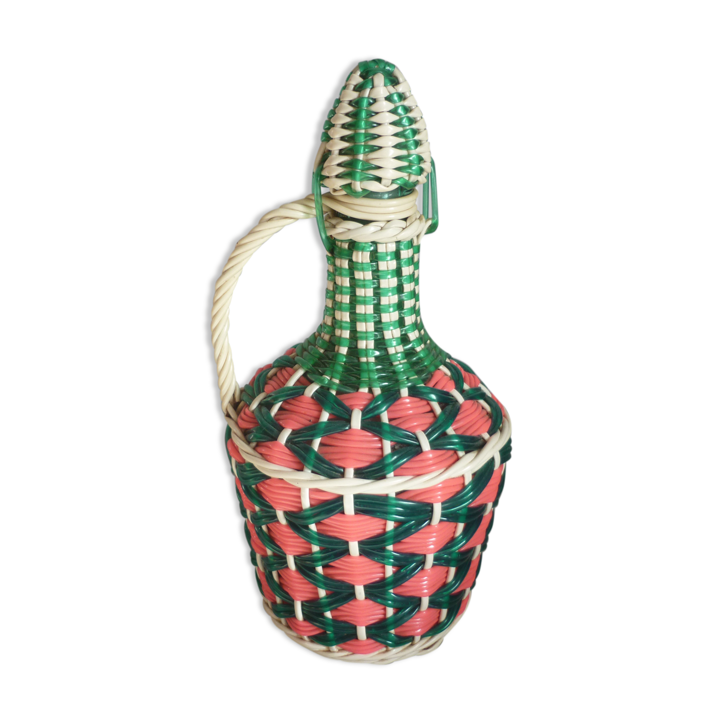 Bouteille fils scoubidou vert et rose