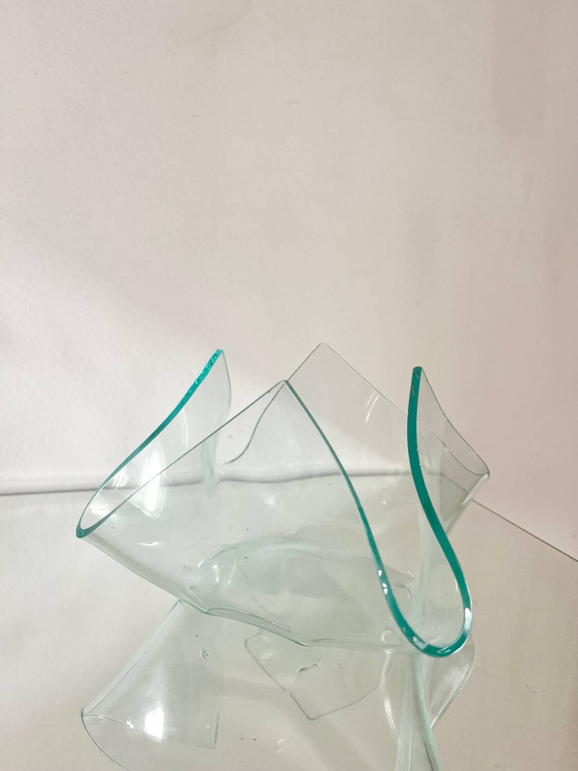 1970s glass trinket tray shaped like a handkerchief