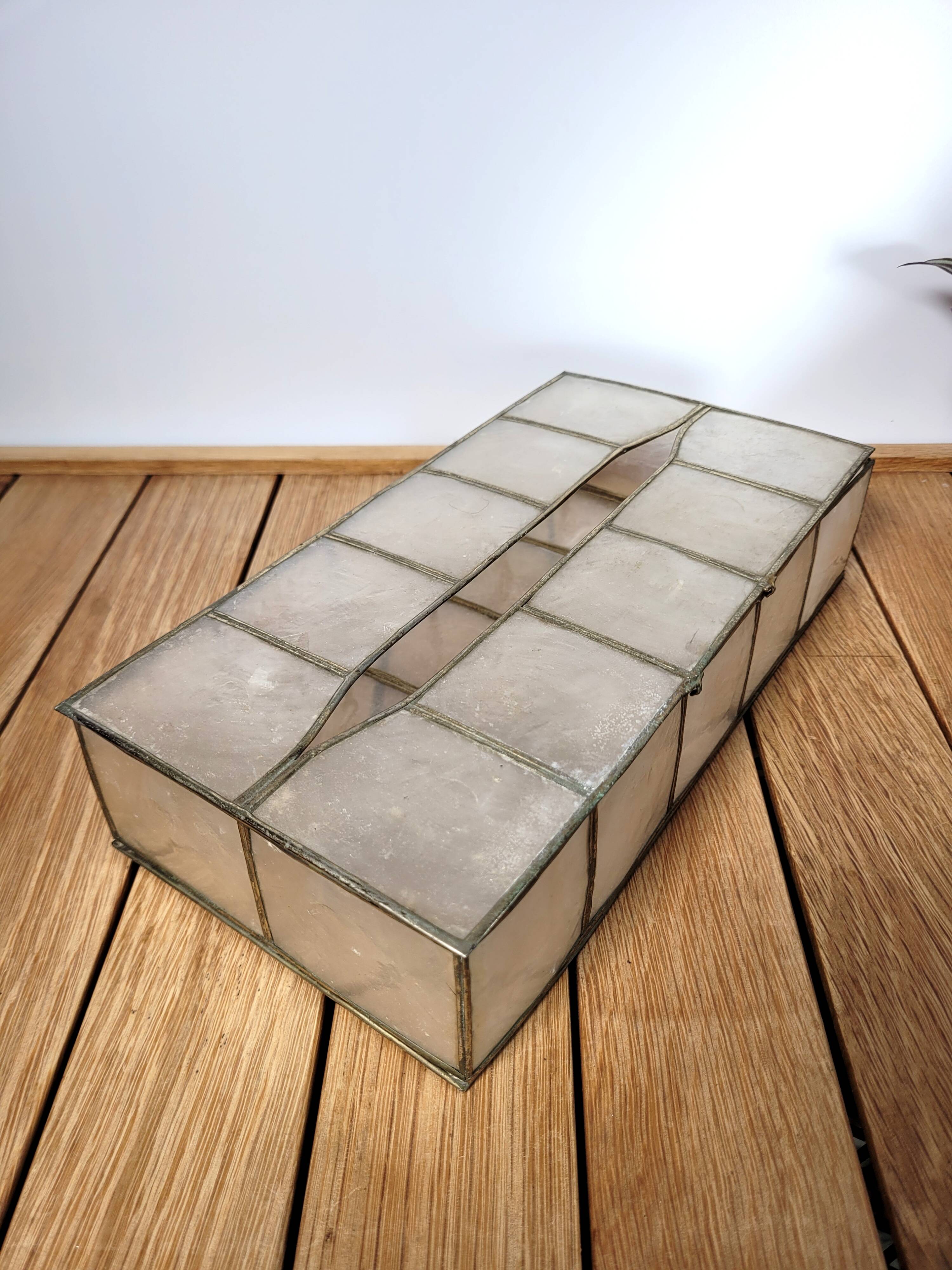 Mother-of-pearl and brass tissue box