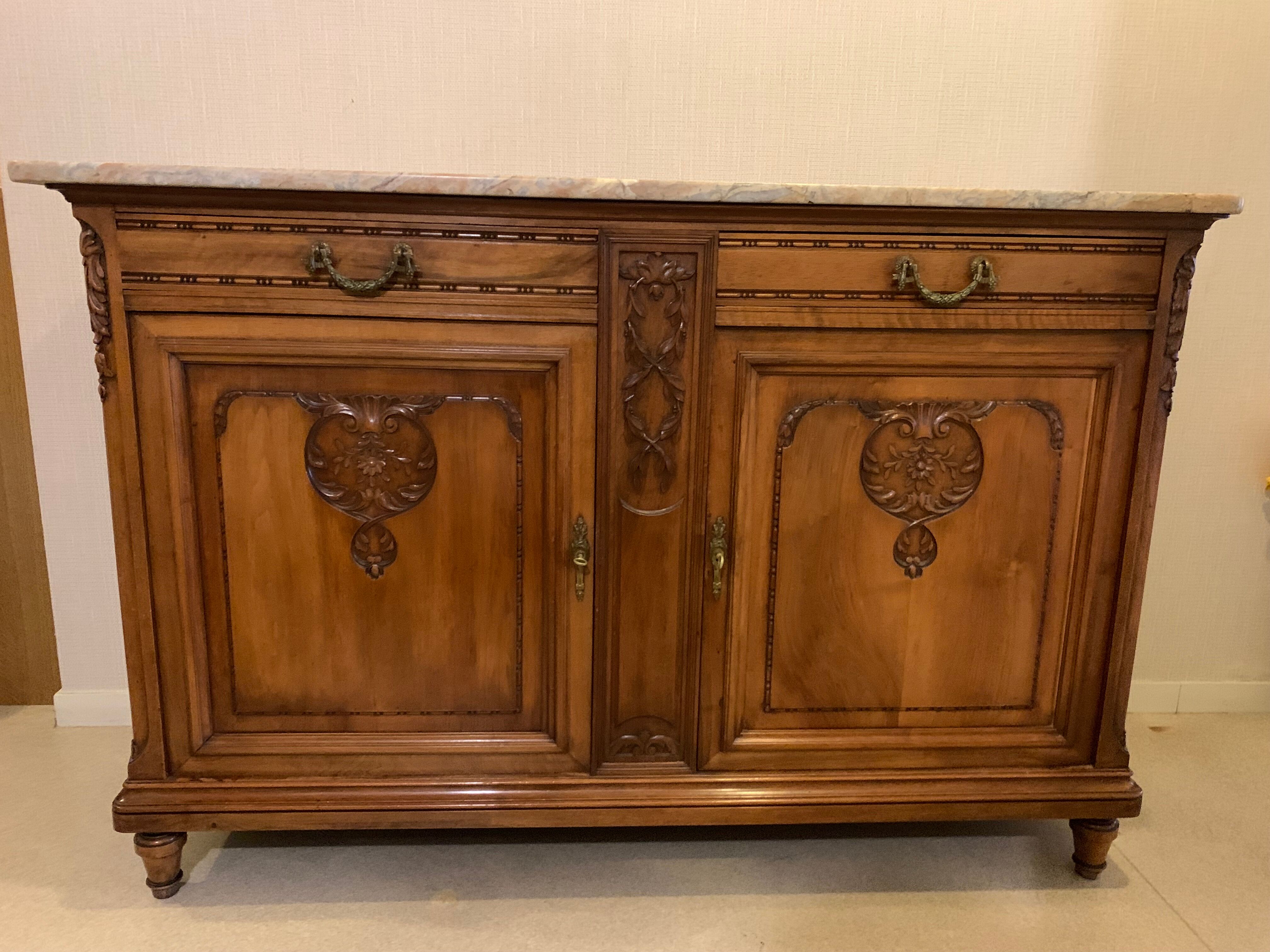 Buffet bois plateau marbre