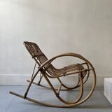 Child's rocking chair in rattan/bamboo, France 1950.