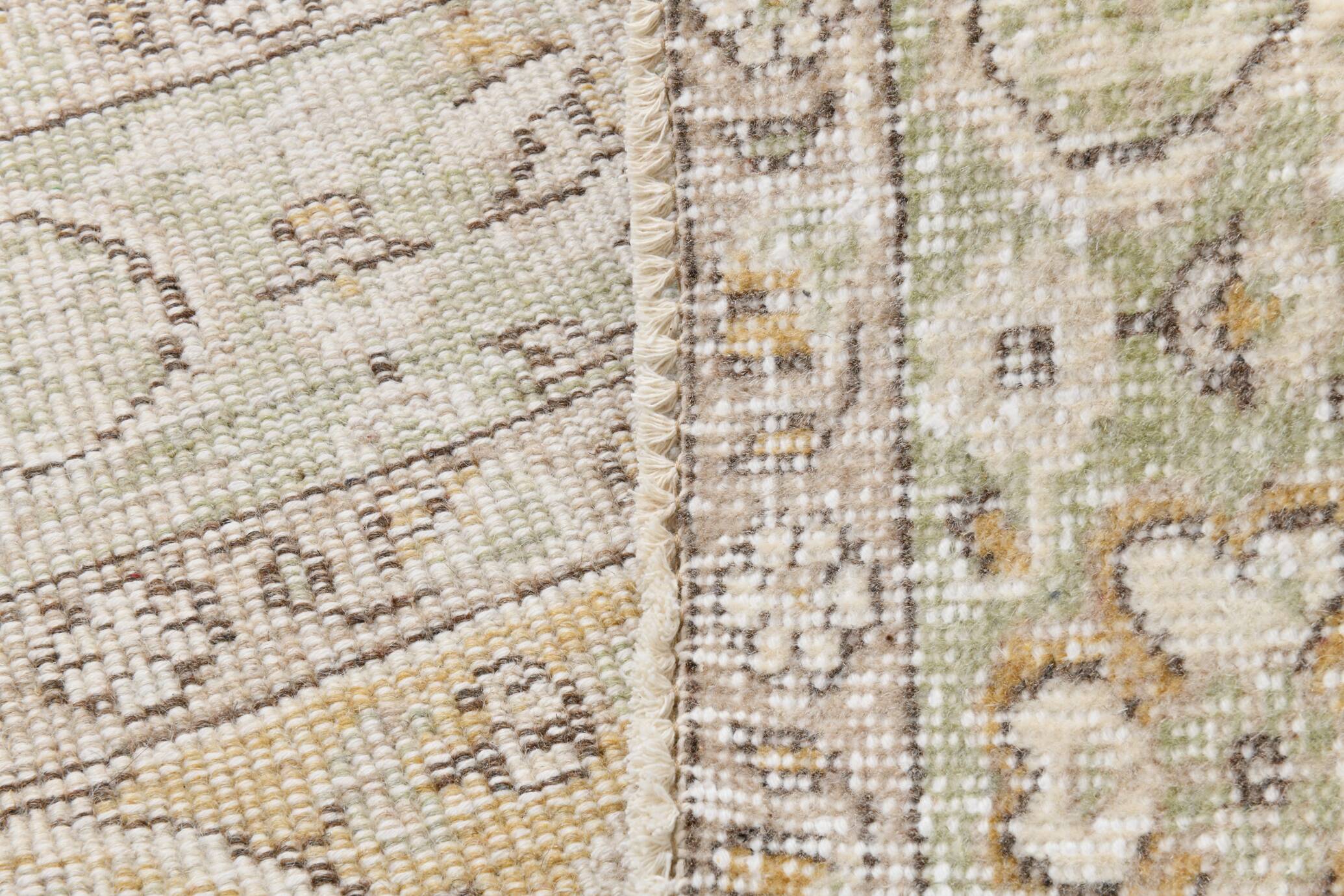 5x9 Light Green & Beige Madallion Corners Vintage Rug, 166x268Cm