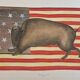 La Roche Laffitte (Born in 1943) - Watercolour drawing on silk - Buffalo