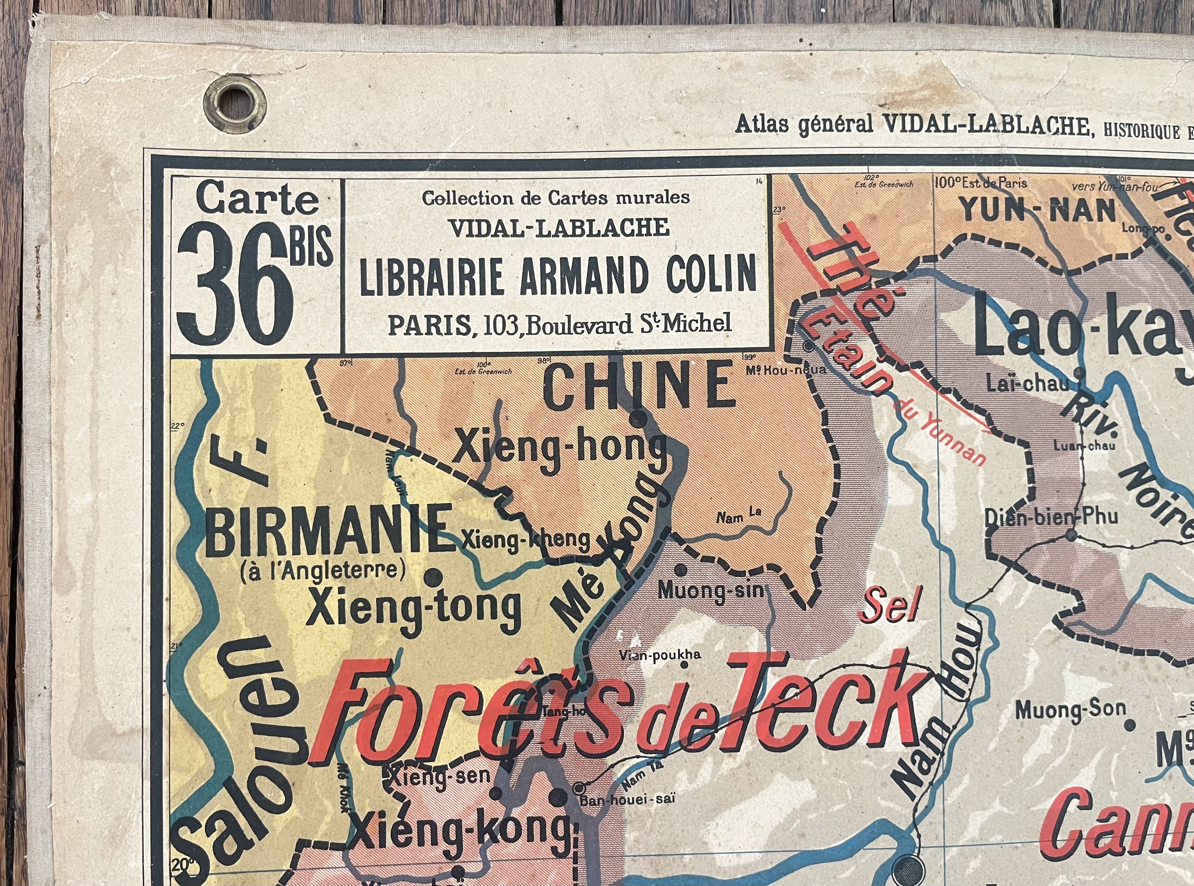 Old school map Vidal-Lablache 36, 1914, T14 – French Indochina