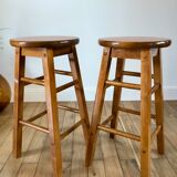 Pair of high stools / bar varnished wood 60-70s