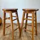 Pair of high stools / bar varnished wood 60-70s