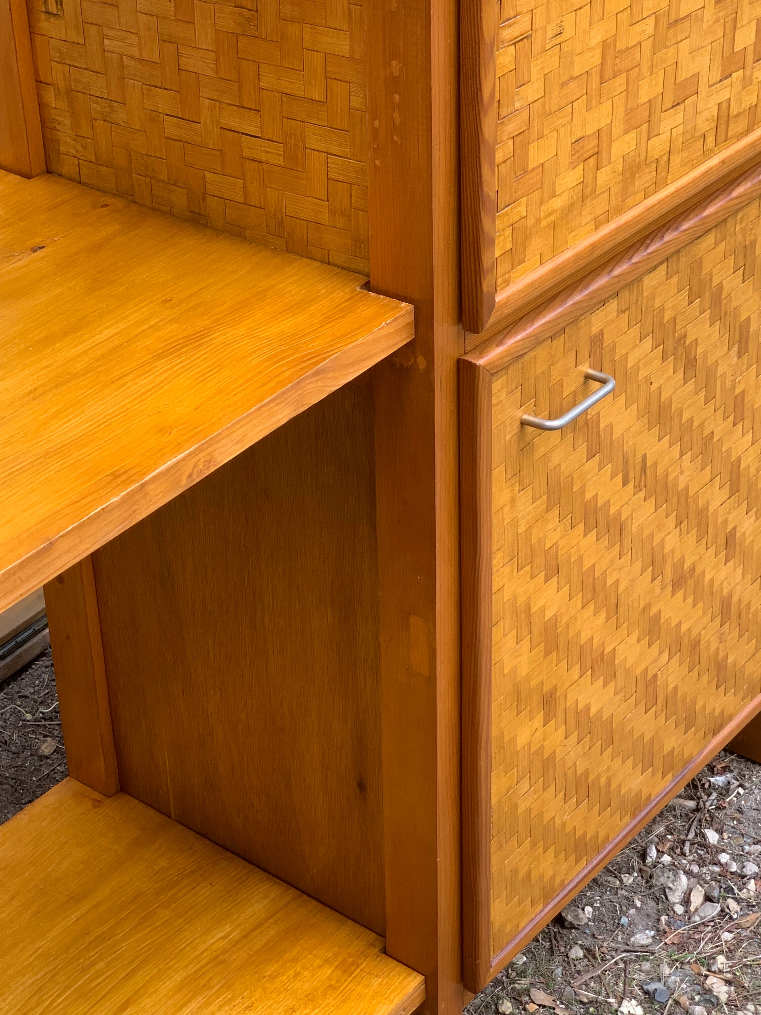 Bamboo cabinet woven and modular pine vintage 1960