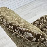 1950s, Danish armchair, green furniture velour, ash wood legs.