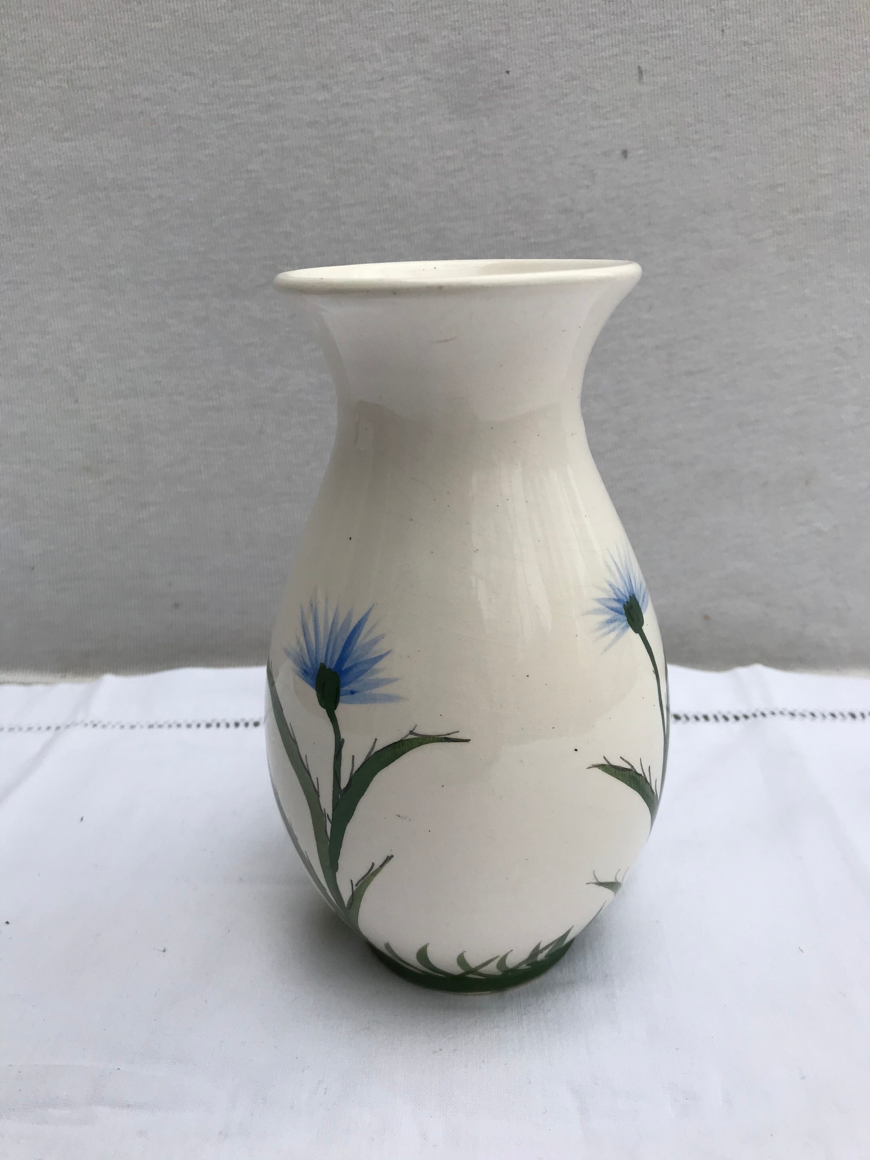 Ancient Vase CYPRUS Ceramics White Drawing Vintage Flowers