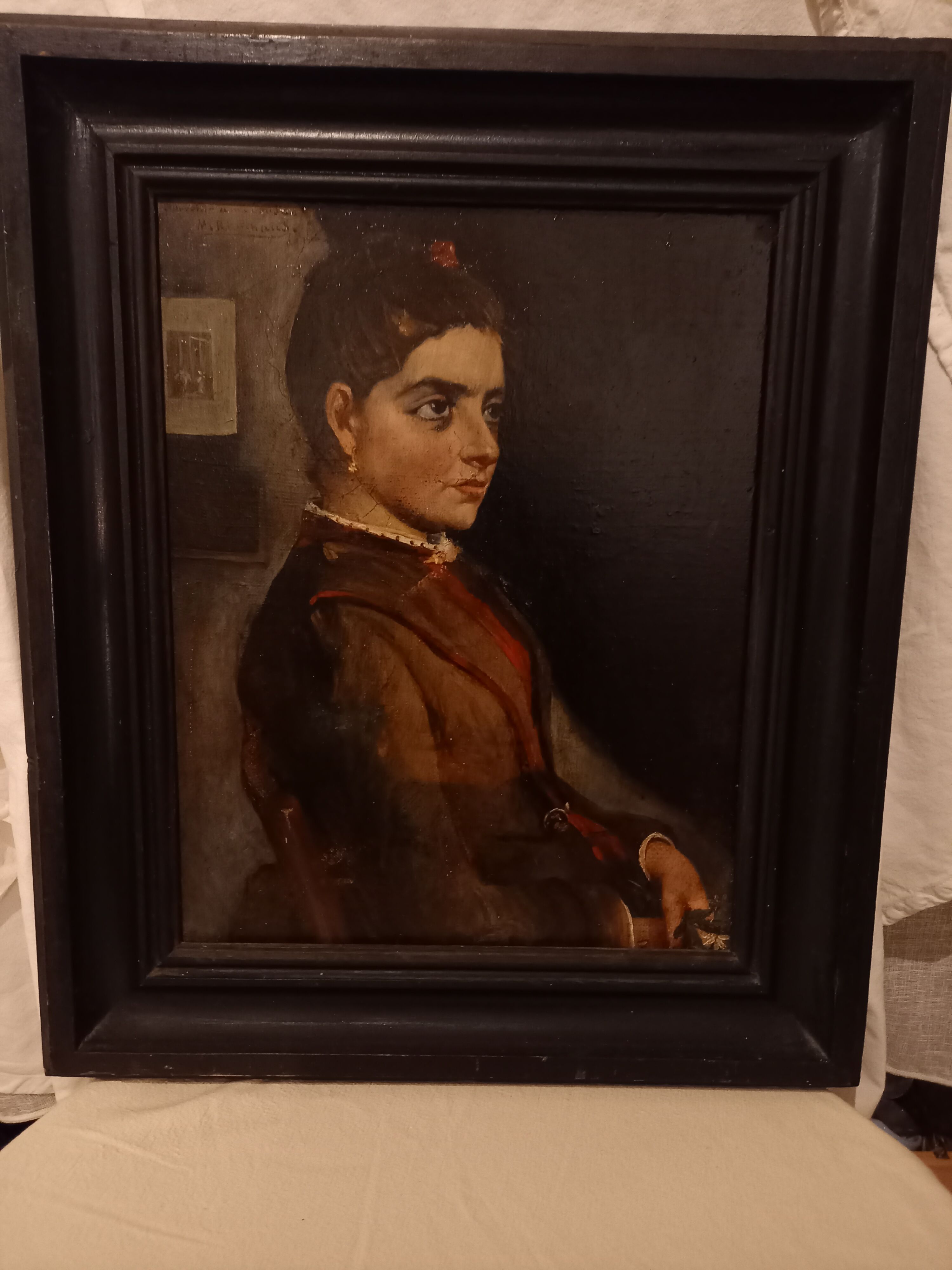 Old portrait, oil on canvas, portrait of a woman, late nineteenth century