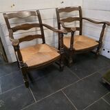 Pair of low beech armchairs