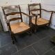 Pair of low beech armchairs