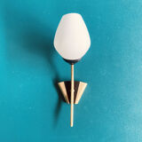 Old pair of brass wall lights and opaline glass globes 50s/60s vintage decoration