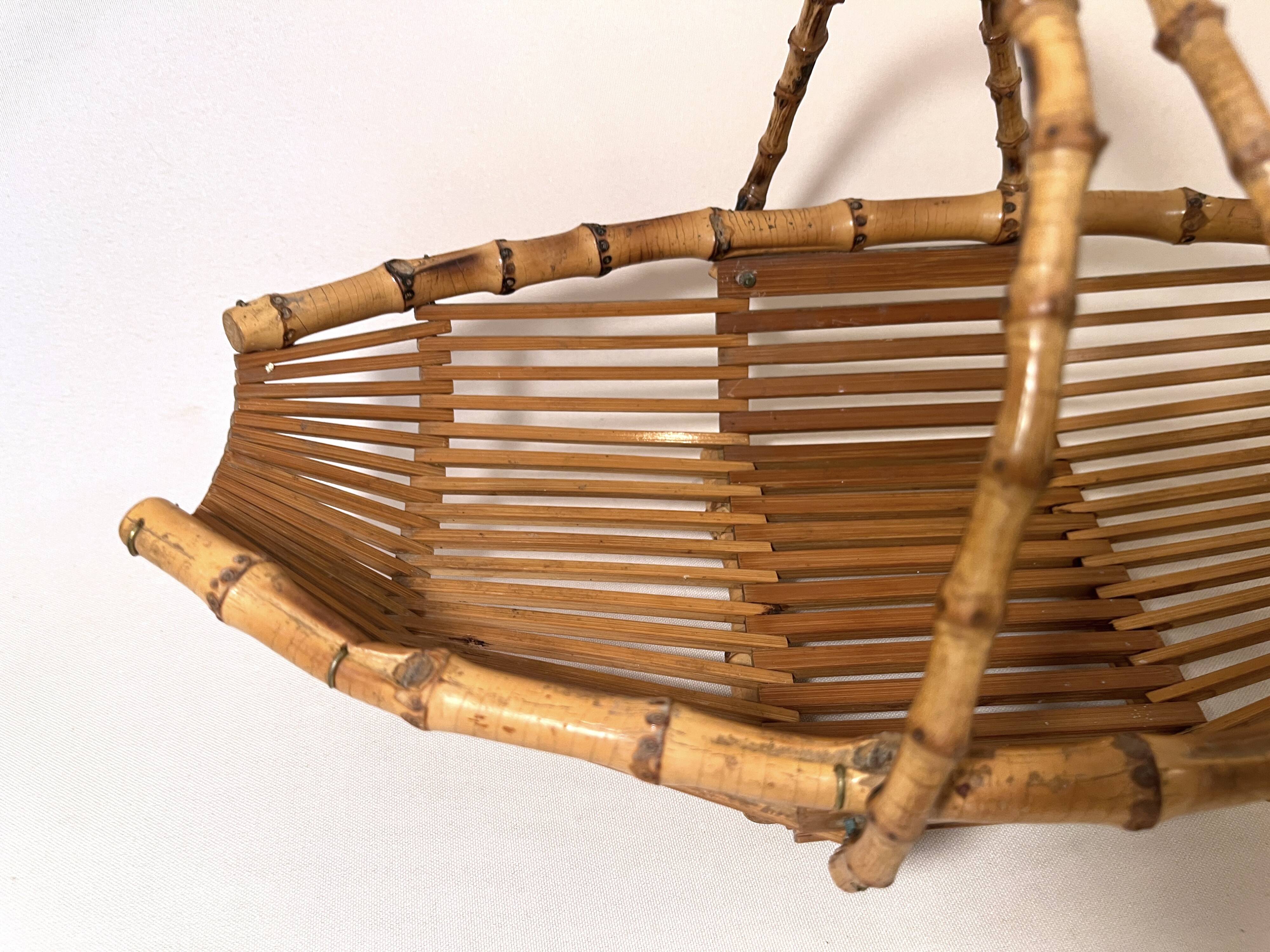 Vintage bamboo rattan wicker basket 1960s country chic
