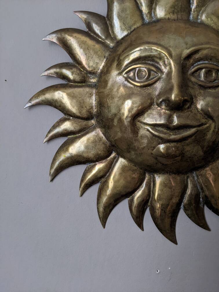 Vintage brass wall sun, handcrafted, alternative decor