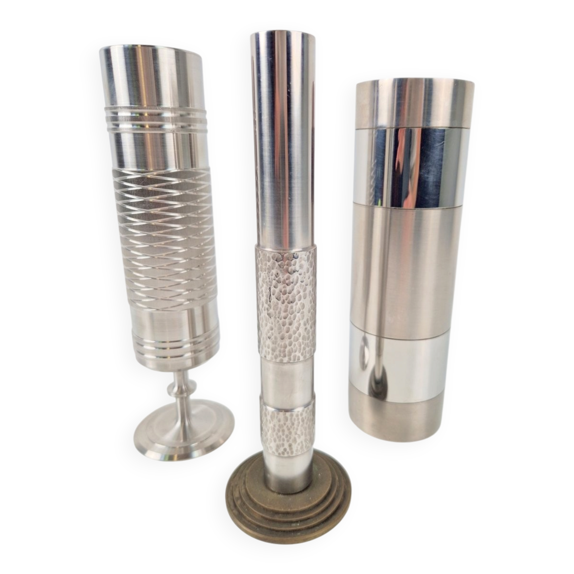 Brutalist Sculptural Metal and Brass Vases from BMF, Germany, 1960s, Set of 3