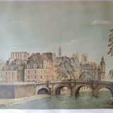 Tableau lithographie les quais de seine à Paris signé alexis Mori.