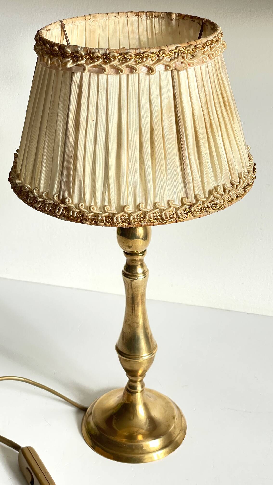 Solid brass lamp and antique lampshade