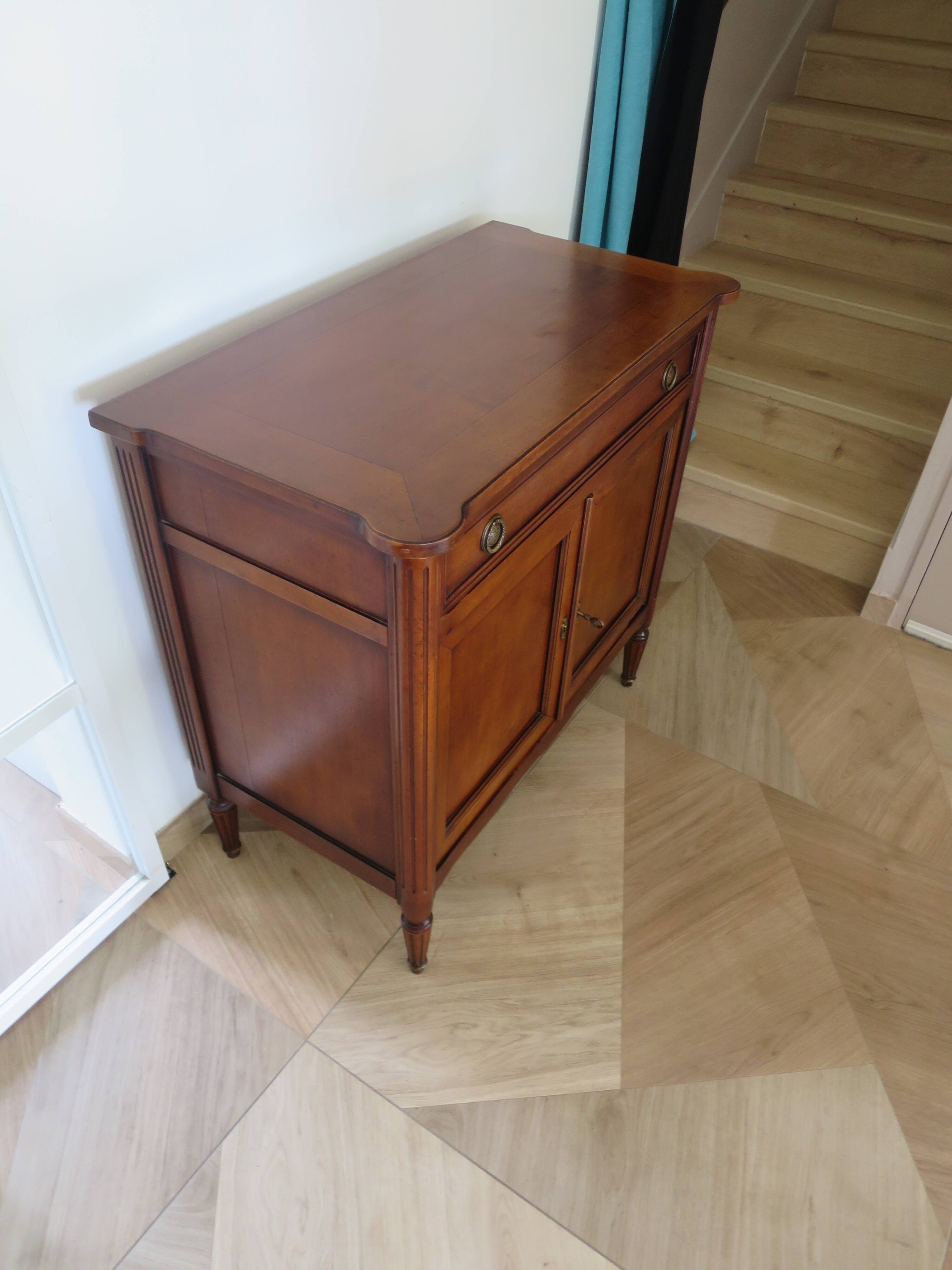 Louis XVI-style sideboard - 1 drawer - fluted legs - mahogany - solid wood