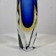 Murano flavio poli vase carré vintage en verre bleu et jaune