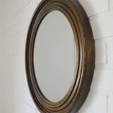 Grand miroir mural vintage en bois de chêne tourné, miroir de courtoisie rond rustique