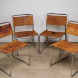 Set of 4 vintage leather and chrome metal chairs, 1970