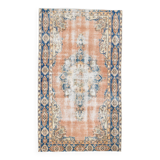 3x6 Rug For Living Room Pale Orange Blue Handmade Turkish Rug, 104x176Cm