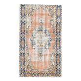 3x6 Rug For Living Room Pale Orange Blue Handmade Turkish Rug, 104x176Cm