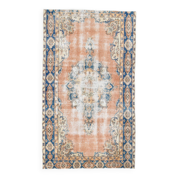 Tapis 3x6 pour Salon Tapis Turc Fait Main Bleu Orange Pâle, 104x176Cm