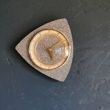 Vintage formica clock silent asymmetrical wall pendulum "Anthracite gold round"