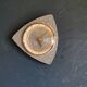 Vintage formica clock silent asymmetrical wall pendulum "Anthracite gold round"
