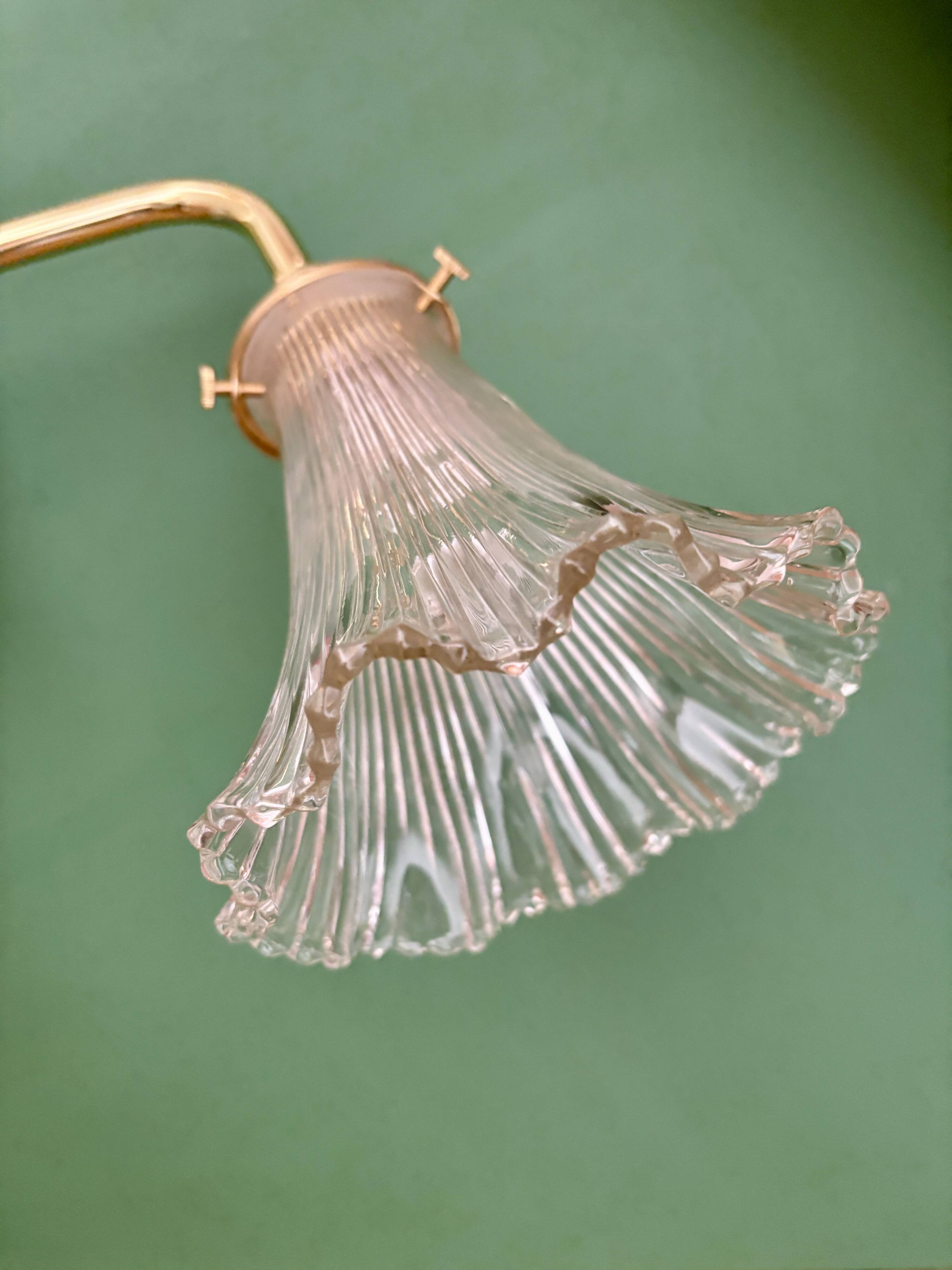 Vintage tulip angled wall light in holophane glass