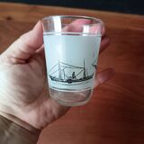 6 vintage water glasses, means of transport, France