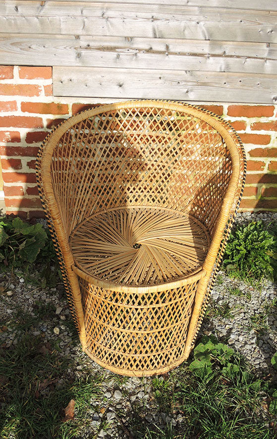 Old wicker / rattan table and armchair